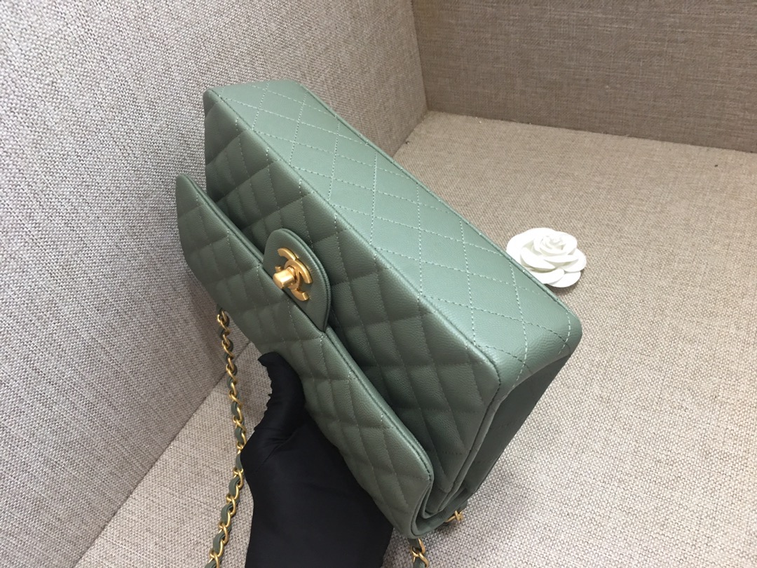 Medium Classic Flap Caviar Bag A01112 Gray Green/Gold